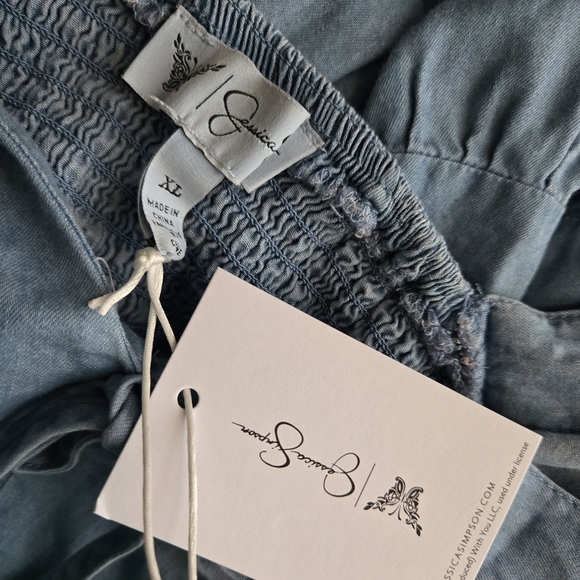 Blue Puff Sleeve Denim Dress NWT - Picture 2 of 10